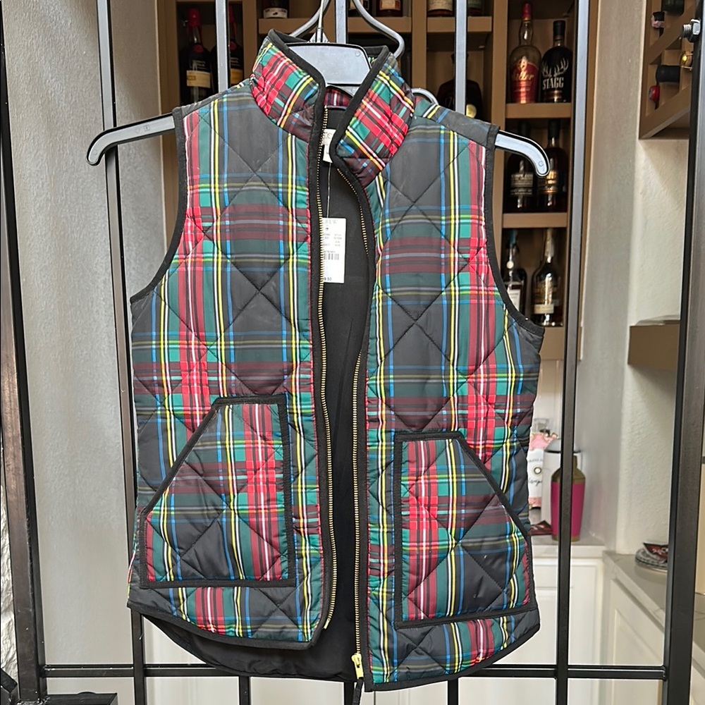 NWT J crew Colorful Plaid Quilted Vest